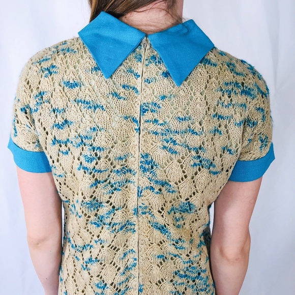 Vintage 60s Mod Bright Blue Crochet Dress XS S M - Picture 6 of 6